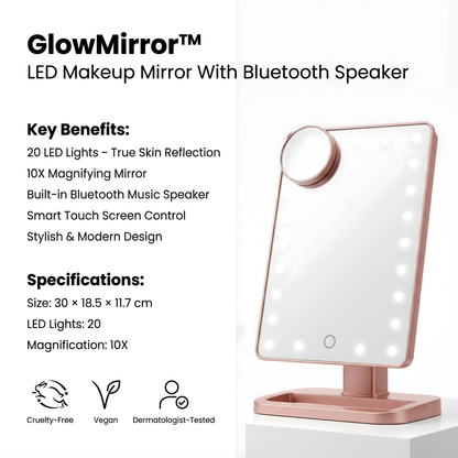 GlowMirror™ – LED Makeup Mirror With Bluetooth Speaker