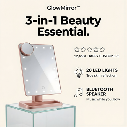GlowMirror™ – LED Makeup Mirror With Bluetooth Speaker