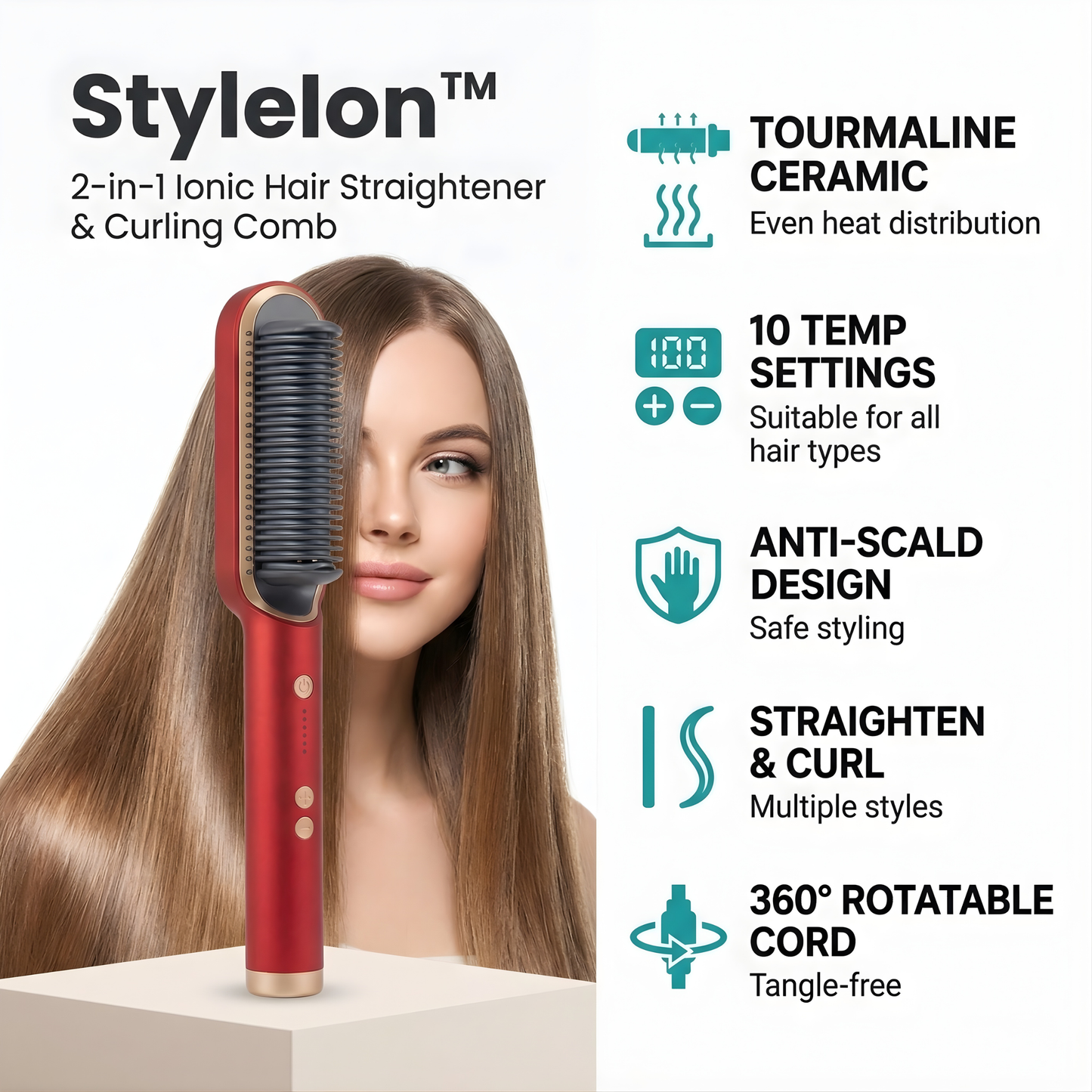 StyleIon™ – 2-in-1 Ionic Hair Straightener & Curling Comb