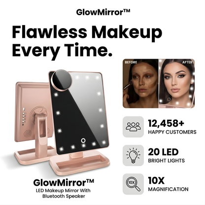 GlowMirror™ – LED Makeup Mirror With Bluetooth Speaker