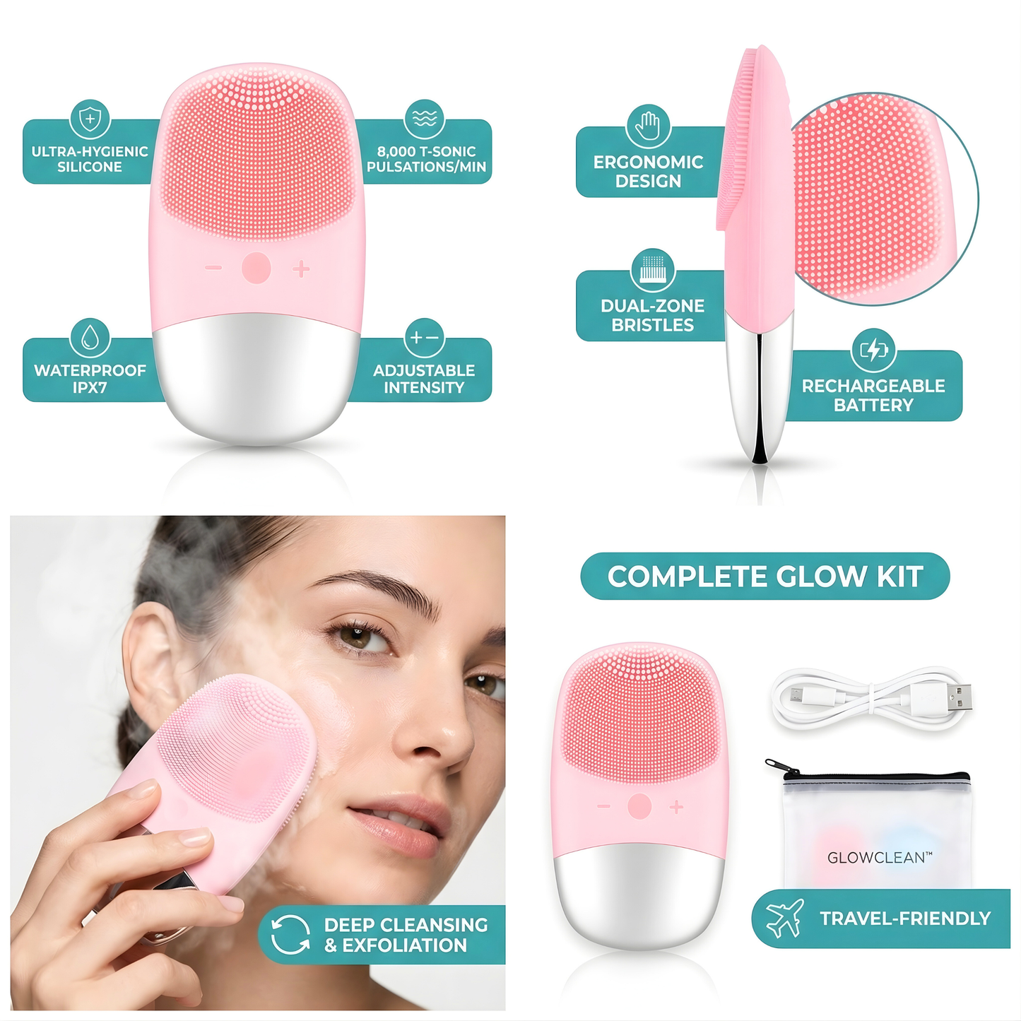 GlowClean™ – Silicone Electric Facial Cleansing Brush