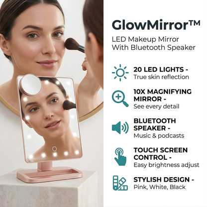 GlowMirror™ – LED Makeup Mirror With Bluetooth Speaker